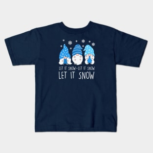 Blue and White Let It Snow Gnomes Kids T-Shirt